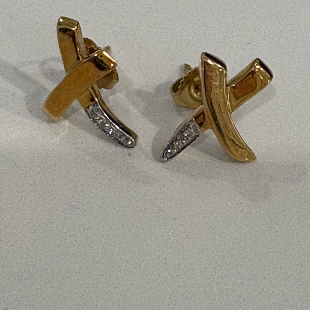 Tiffany & Co Paloma Picasso Diamond X 18K Yellow Gold graffiti Earrings
